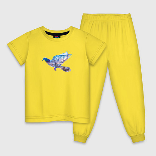 Детская пижама Летящий голубь и ночной город с двойной экспозицие / Желтый – фото 1