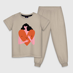 Пижама хлопковая детская Heart girl, цвет: миндальный