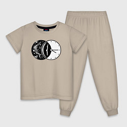 Пижама хлопковая детская Космическое время, цвет: миндальный