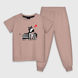 Пижама хлопковая детская Zebra love, цвет: пыльно-розовый