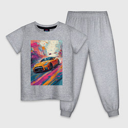 Пижама хлопковая детская Nissan GT-R дрифт в городе, цвет: меланж