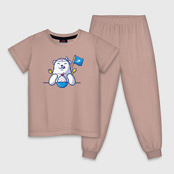 Пижама хлопковая детская Белый медведь и мороженое, цвет: пыльно-розовый