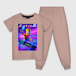Пижама хлопковая детская Bart Simpson on a skateboard - extreme ai art, цвет: пыльно-розовый