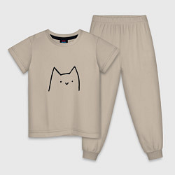 Пижама хлопковая детская Улыбающийся глупенький котик, цвет: миндальный