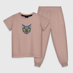 Пижама хлопковая детская Геометрический кот, цвет: пыльно-розовый