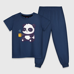 Пижама хлопковая детская Панда с кофе, цвет: тёмно-синий