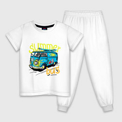 Пижама хлопковая детская Summer bus, цвет: белый