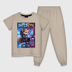 Пижама хлопковая детская Super fox gamer - ai art fantasy, цвет: миндальный