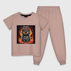 Пижама хлопковая детская Сингл Котики - Скелеты в шкафу, цвет: пыльно-розовый