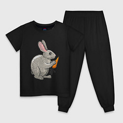 Пижама хлопковая детская Зайчик с морковочкой, цвет: черный