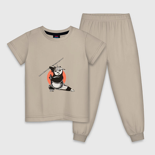 Детская пижама Кунгфу панда По с бамбуковой палкой / Миндальный – фото 1