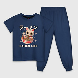 Пижама хлопковая детская Ramne life, цвет: тёмно-синий