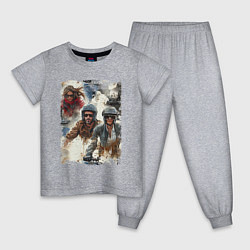 Пижама хлопковая детская Мотокросс -акварель, цвет: меланж