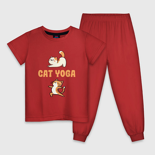 Детская пижама Забавные коты занимаются йогой кошачья йога / Красный – фото 1