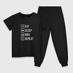 Пижама хлопковая детская Eat sleep bike repeat, цвет: черный