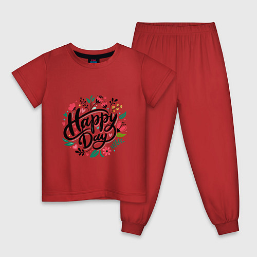 Детская пижама Happy day с цветами / Красный – фото 1
