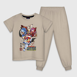 Пижама хлопковая детская Samurai pizza cats, цвет: миндальный