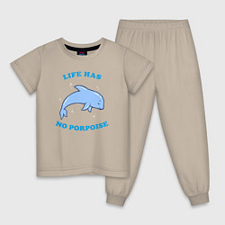 Пижама хлопковая детская Life has no porpoise, цвет: миндальный