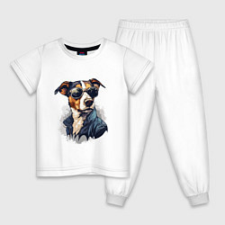 Пижама хлопковая детская Брутальный джек рассел в стиле cyberpunk, цвет: белый