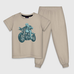 Пижама хлопковая детская Голубь байкер на мотоцикле, цвет: миндальный