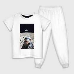 Пижама хлопковая детская Голубь на луне делает селфи, цвет: белый