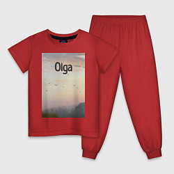 Пижама хлопковая детская Olga птицы в тумане, цвет: красный