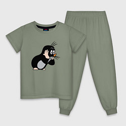 Пижама хлопковая детская Чешский крот в шоке от происходящего, цвет: авокадо