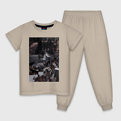 Пижама хлопковая детская Волки коллаж, цвет: миндальный