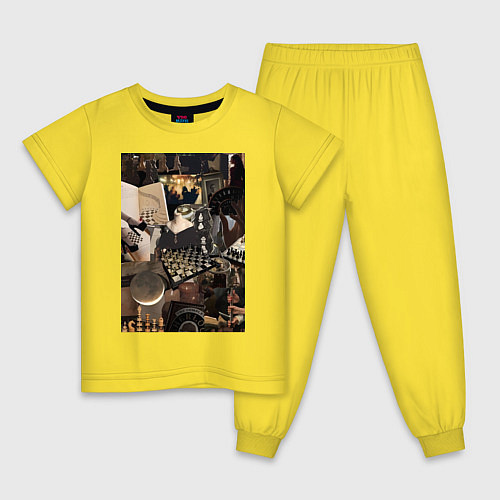 Детская пижама Шахматы коллаж / Желтый – фото 1