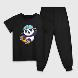 Пижама хлопковая детская Skater panda, цвет: черный