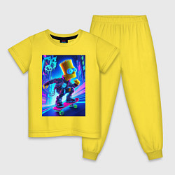 Пижама хлопковая детская Барт Симпсон на скейтборде - неоновое свечение, цвет: желтый