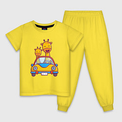 Пижама хлопковая детская Жирафы в автомобиле, цвет: желтый