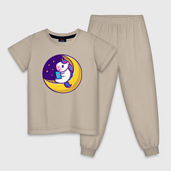 Пижама хлопковая детская Единорог читает на луне, цвет: миндальный