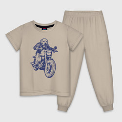 Пижама хлопковая детская Лабрадор байкер на мотоцикле чоппере, цвет: миндальный