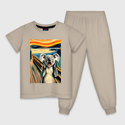 Пижама хлопковая детская Коала кричит на картине Эдварда Мунка - мем искусс, цвет: миндальный