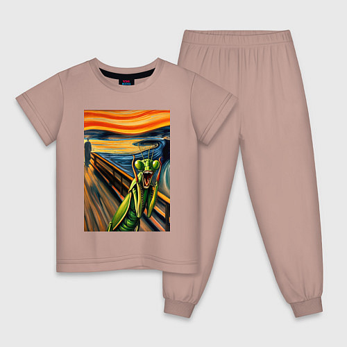 Детская пижама Богомол кричит на картине Эдварда Мунка - мем иску / Пыльно-розовый – фото 1
