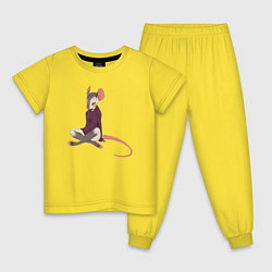Пижама хлопковая детская Мышь занимается йогой, цвет: желтый
