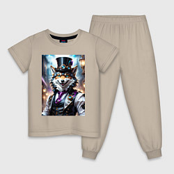 Пижама хлопковая детская Стимпанк волк, цвет: миндальный