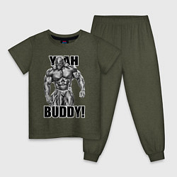 Пижама хлопковая детская Ronnie Coleman- yeah buddy, цвет: меланж-хаки