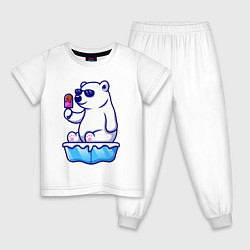 Пижама хлопковая детская Мишка с мороженым, цвет: белый