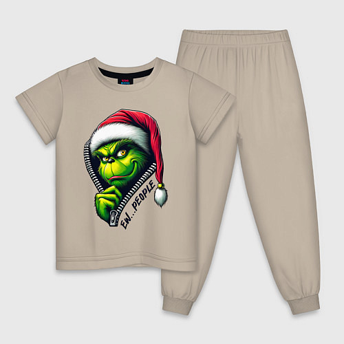 Детская пижама Гринч с надписью фу люди / Миндальный – фото 1