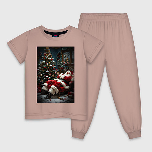 Детская пижама Дед мороз отдыхает / Пыльно-розовый – фото 1