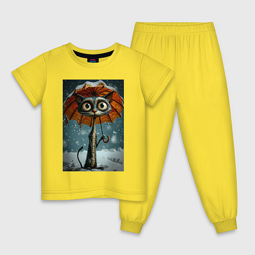 Детская пижама Уличный кот под мокром снегом / Желтый – фото 1