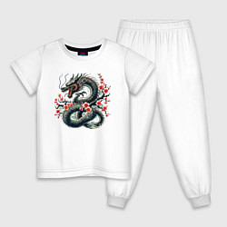 Пижама хлопковая детская Japanese dragon and sakura - irezumi, цвет: белый