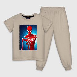 Пижама хлопковая детская Новый человек паук игра, цвет: миндальный