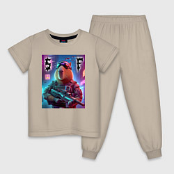 Пижама хлопковая детская Capybara soldier - special forces, цвет: миндальный