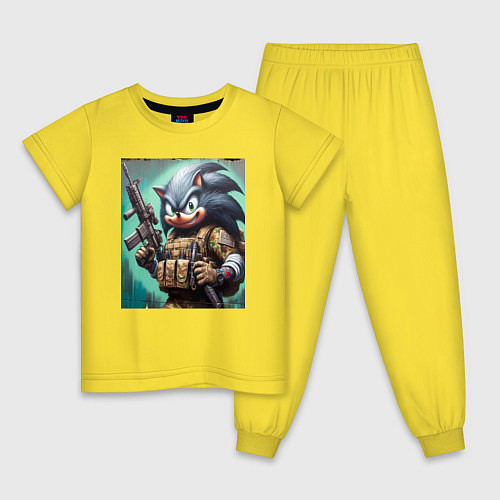 Детская пижама Ёжик Соник солдат спецназа - нейроарт / Желтый – фото 1