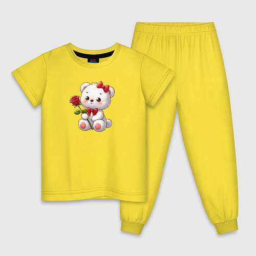 Детская пижама Белый мишка с красной розой / Желтый – фото 1