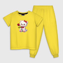 Пижама хлопковая детская Белый мишка с красной розой, цвет: желтый