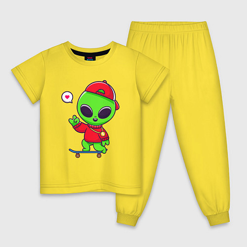 Детская пижама Пришелец скейтбордист / Желтый – фото 1